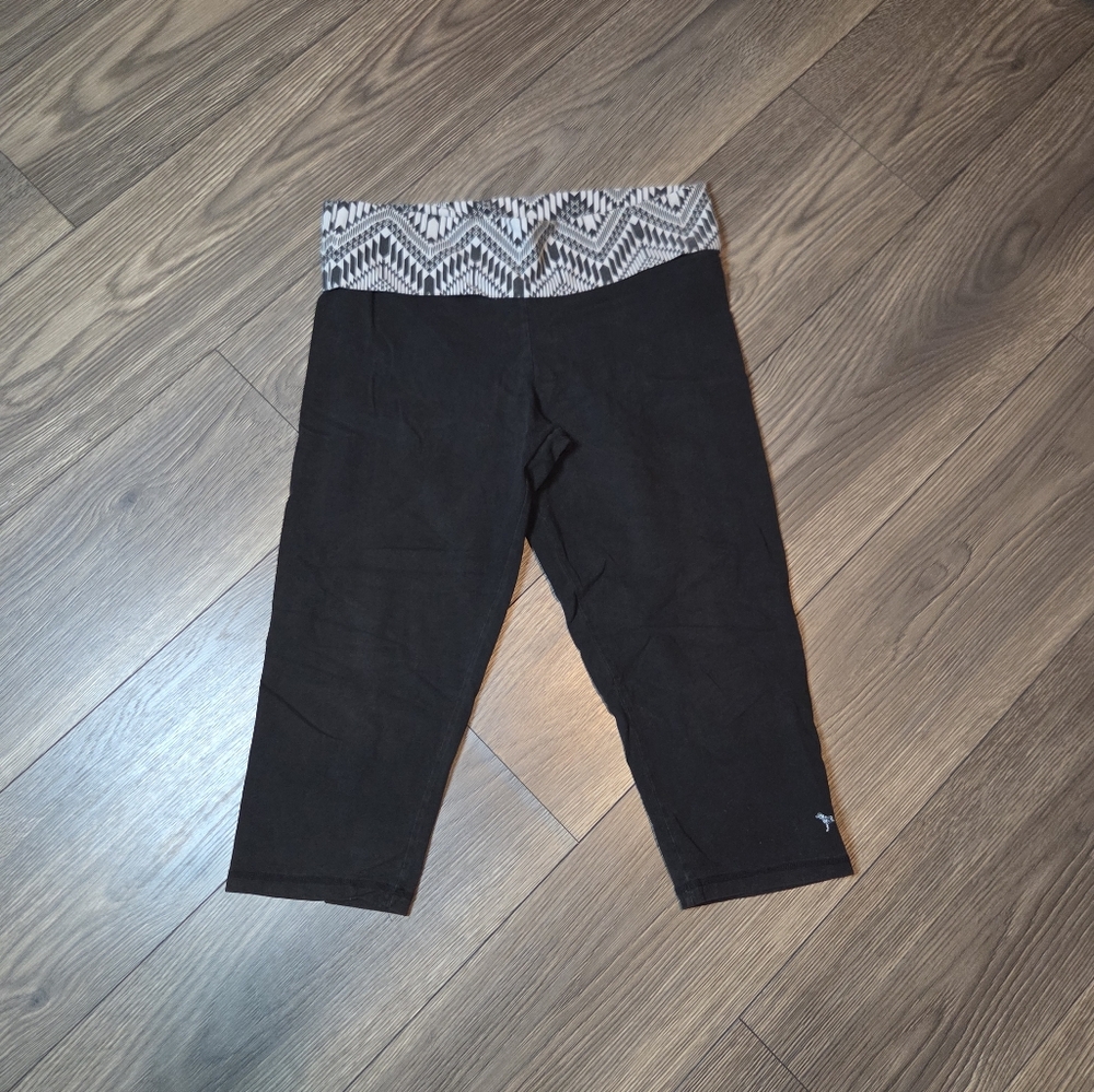 Victoria's Secret Pink Black and White Aztec Foldover Leggings Vtg Y2k Large